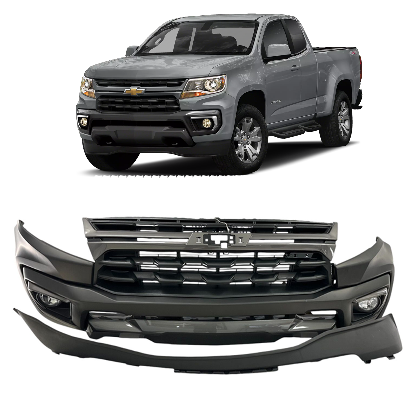Chevy Colorado 2021-2022 Front Bumper Set Complete (Gray Grille) - Infinity Auto Parts