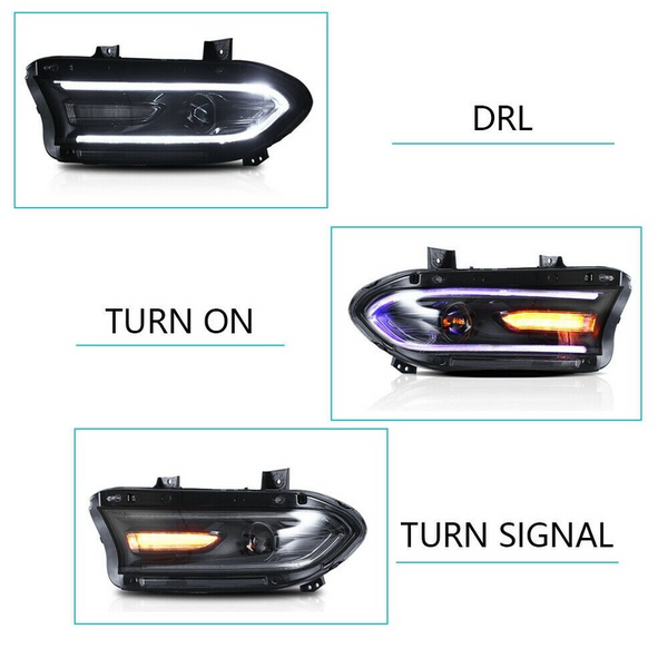 Pair LED Projector Headlights RGB Color Change Lamps For 2015-2023 Dodge Charger - Infinity Auto Parts 