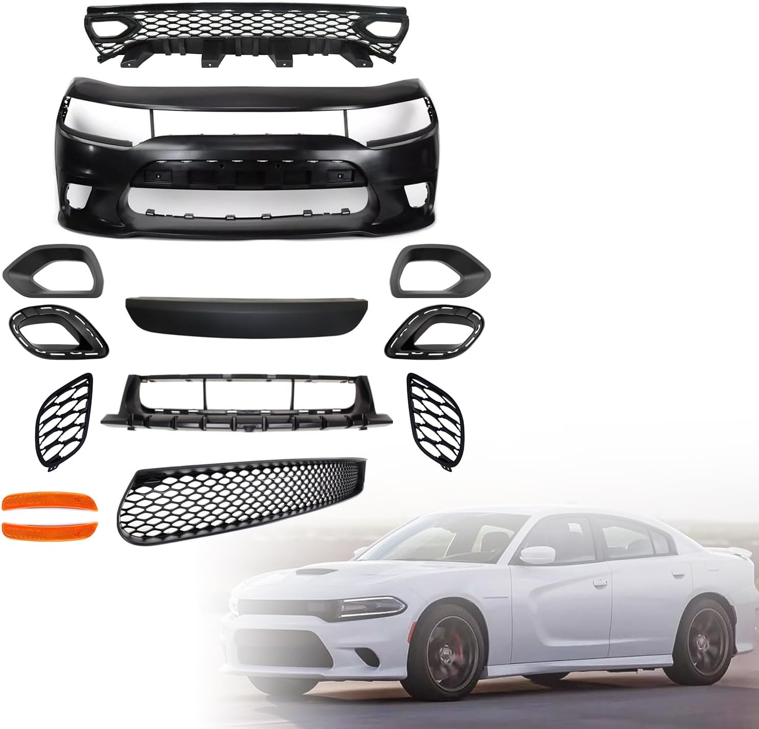 Front Bumper Full Body Kit With Side Mark Lights Compatible With 2015-2023 Dodge Charger SRT Style - Infinity Auto Parts 