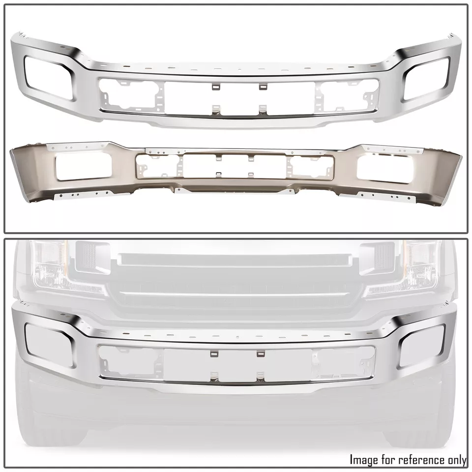 Ford F-150 Chrome Stamped Steel Front Bumper Face Bar w/Fog Light Hole 2018-2020 - Infinity Auto Parts 