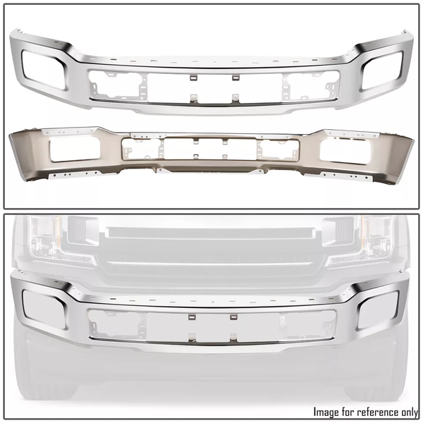 Ford F-150 Chrome Stamped Steel Front Bumper Face Bar w/Fog Light Hole 2018-2020 - Infinity Auto Parts 