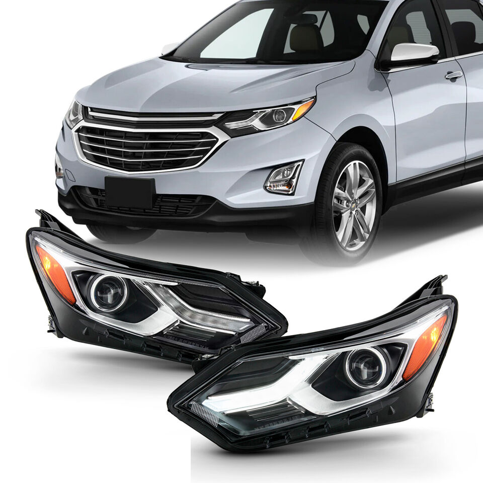 Chevy Equinox LED Tube DRL Chrome Headlights Pair For 2018-2021 - Infinity Auto Parts 