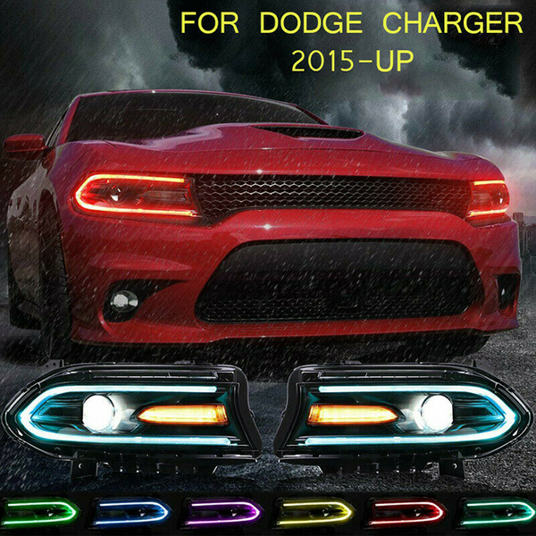 Pair LED Projector Headlights RGB Color Change Lamps For 2015-2023 Dodge Charger