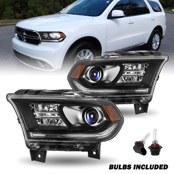 Pair Headlights 2014-2020 Dodge Durango Halogen Type Black Housing Headlamps - Infinity Auto Parts 