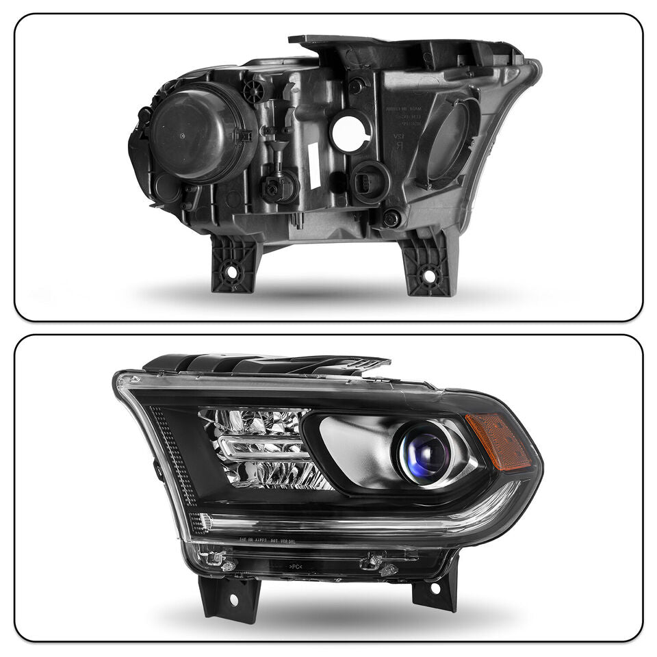 Pair Headlights 2014-2020 Dodge Durango Halogen Type Black Housing Headlamps - Infinity Auto Parts 